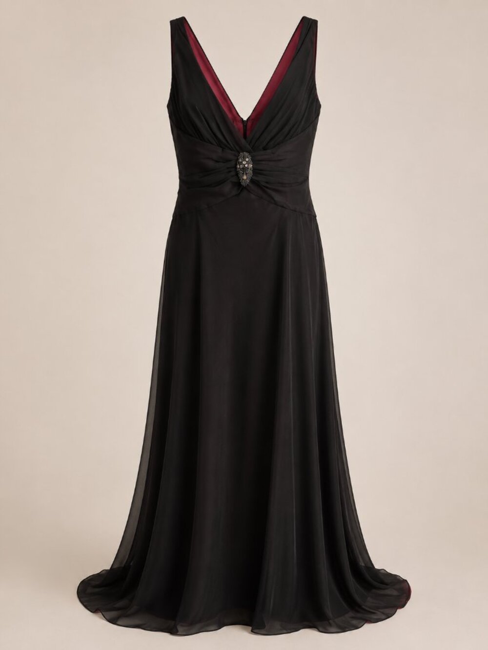 Jones Wear Dress Black Burgundy Beaded Formal Gown Maxi Evening Dress Size 10